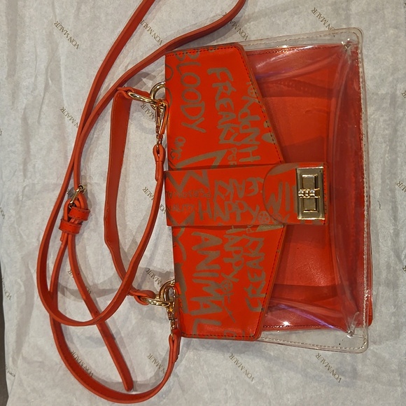 Trendy Red And Clear Geaffitti Crossbody Bag - Picture 6 of 6